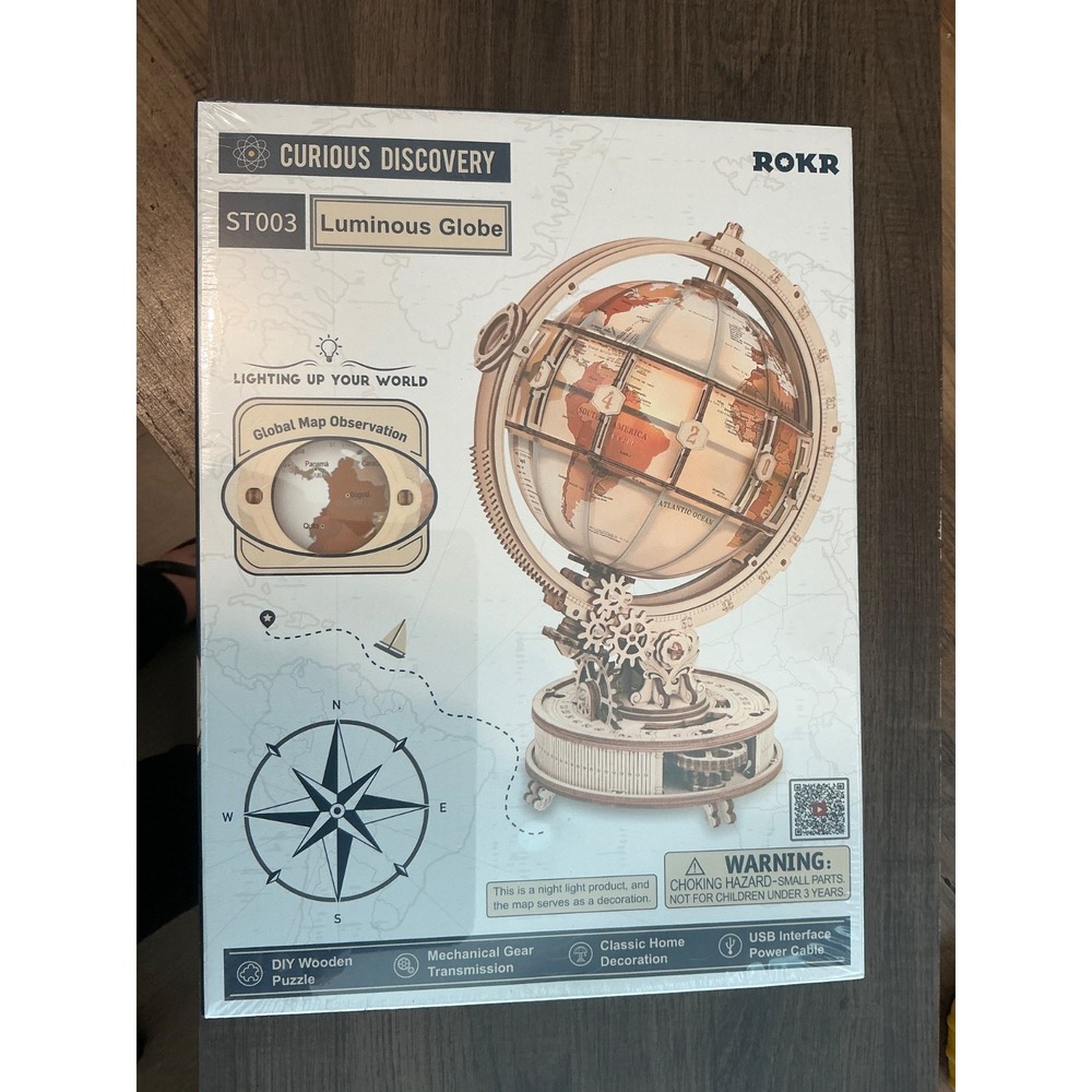 ROKR Luminous Globe DIY 3D Wooden Puzzle Assembly LED Light ST003 NEW IN BOX
